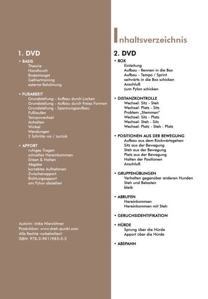 Obedience Trainings DVD von Imke Niewöhner - Inhaltsverzeichnis
